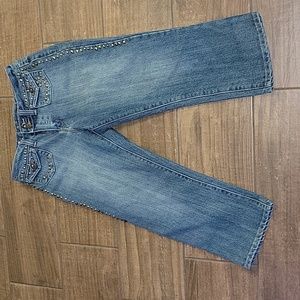Baccini studded cropped stretch blue jeans copper silver studs brads sz 2 EUC …